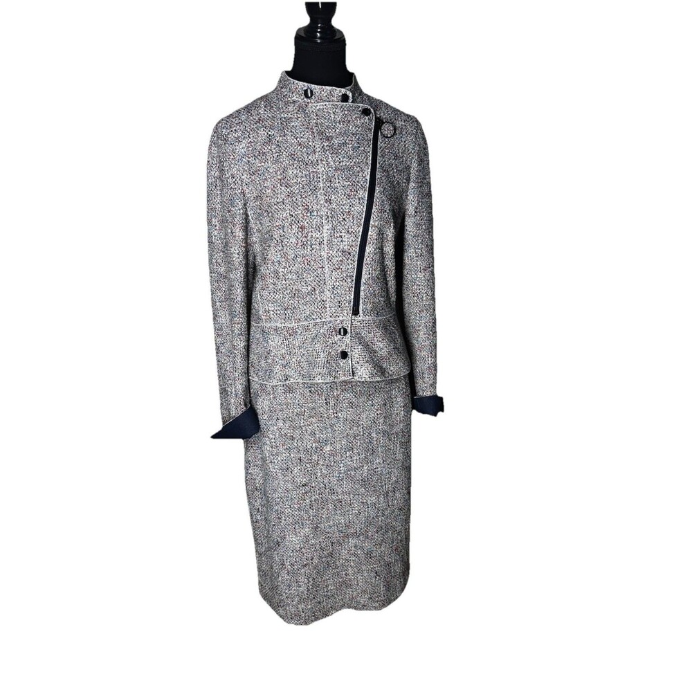 Akris Punto 2pc Women’s Tweed Skirt Suit Size 8 Asymmetrical Jacket Pencil Skirt